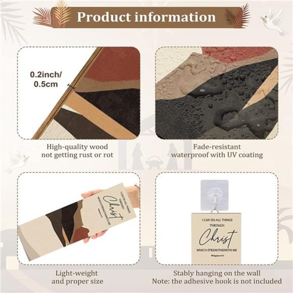 4 Pieces Bible Verses Wall Art Christian Boho Wall Decor Wooden Hanging Sign - Picture 4 of 6